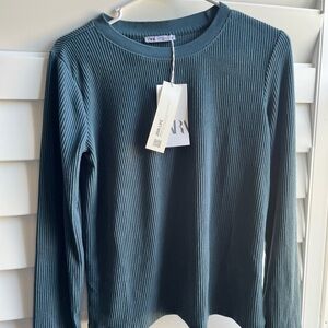 Zara Teal Ribbed Long Sleeve